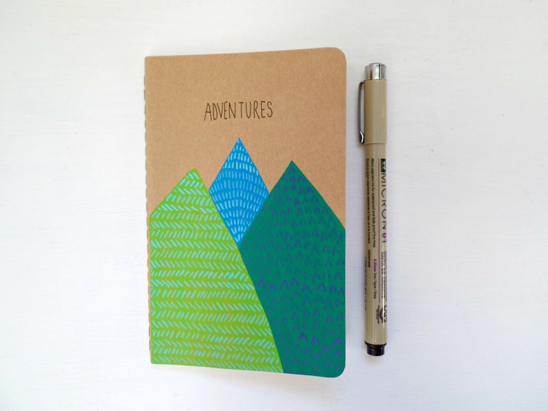 Pocket travelers notebook, Adventure journal, Travel notebook, Mountains notebook, Nature lover gift, Moleskine hand painted small notebook image 1