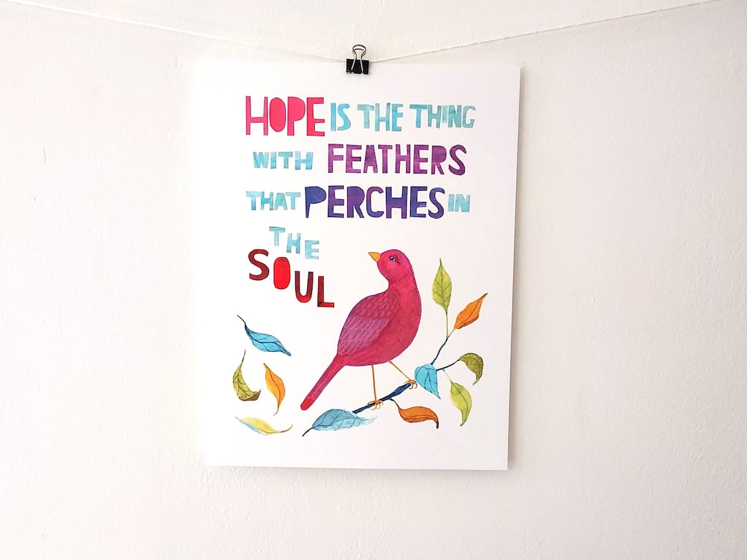 Emily Dickinson Hope is the Thing With Feathers Art Print, Poetry Wall Art, Literary Quotes