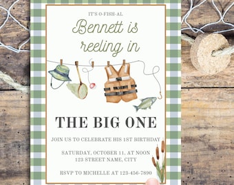 Reeling in the Big One: Boy's First Birthday Invitation Digital Template, Fishing Themed Birthday Invitation, Customizable invitation