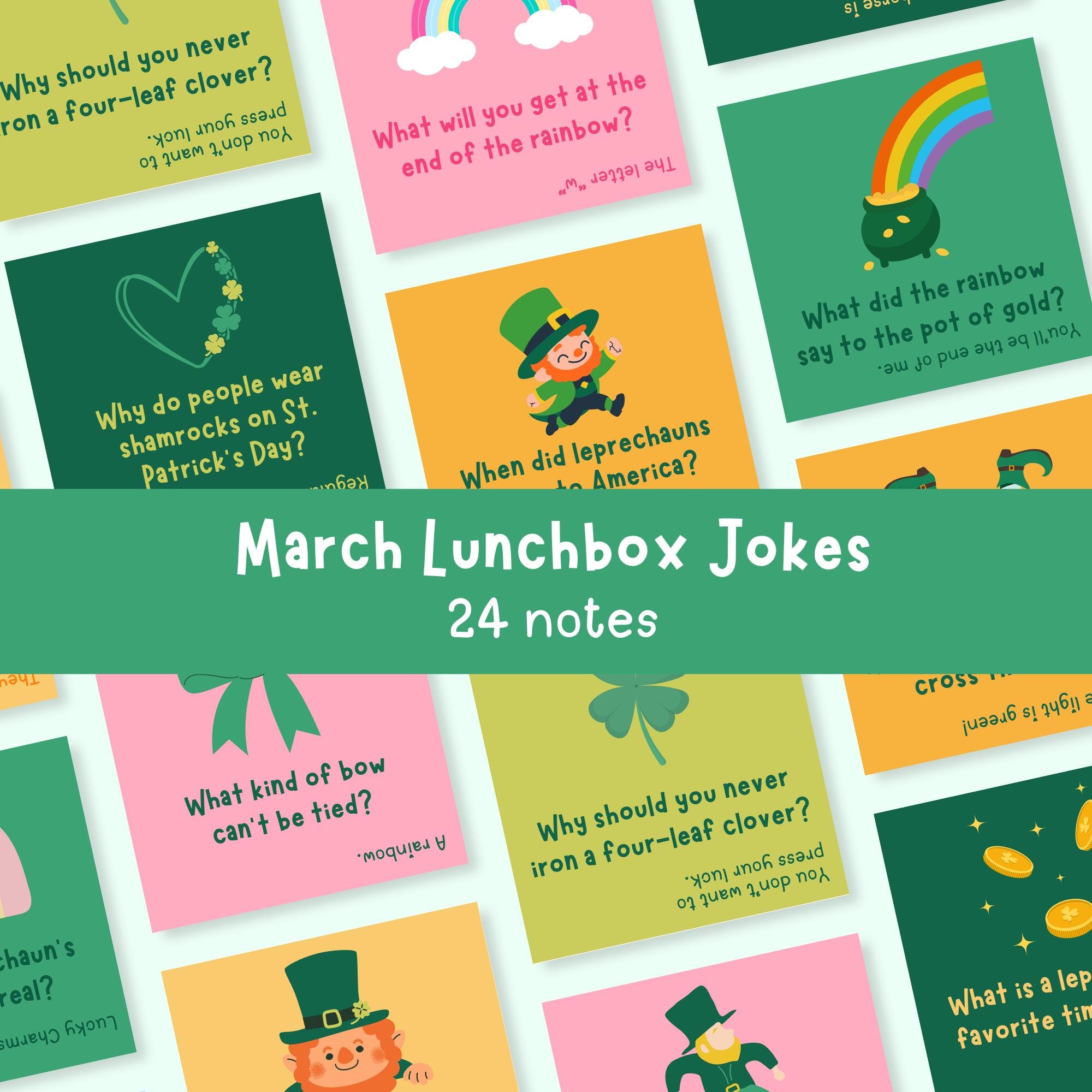 St Patricks Day Lunchbox Jokes | March Daily Jokes for Kids Lunch Notes ...