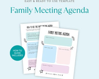 Sjabloon agenda gezinsbijeenkomsten Werkblad inchecken voor gezin Kleurrijke afdrukbare agenda voor wekelijkse of maandelijkse planning en thuisbeheer