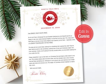 Editable Letter from Santa, Custom Santa Letter Canva Template, Personalized Santa Mail, Christmas Eve Box North Pole Letter Template