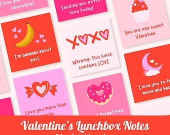 Printable Lunchbox Valentines Notes for Kids | Lunchbox Love Positive Affirmation Cards | Valentine's Day Kids Lunch Notes Digital Download