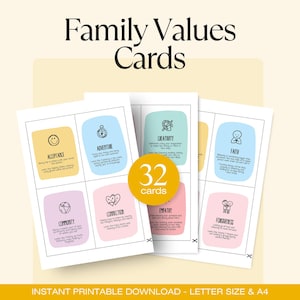 Tarjetas de valores familiares / 32 tarjetas imprimibles. Actividad para reuniones familiares / Iniciador de conversación. Descarga digital.