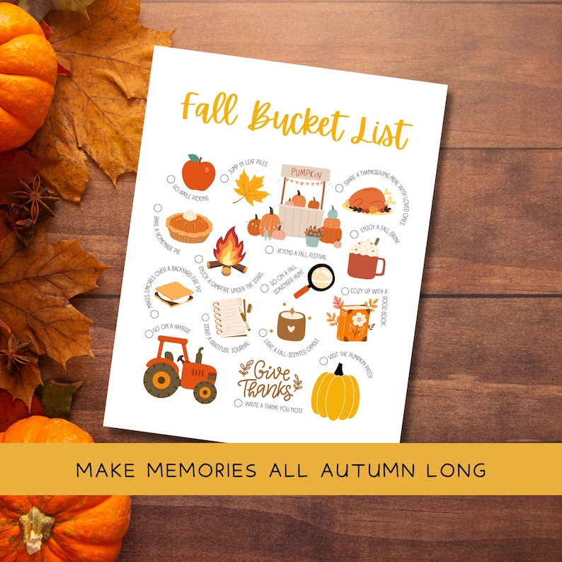 Fall Bucket List Printable | Autumn Activity Checklist | Seasonal List ...