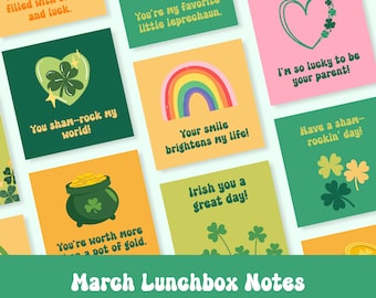 St Patricks Day Lunchbox Notes | March Daily Lunch Notes for Kids | School Lunchbox Love Notes | St Pats Affirmation Cards Digital Download