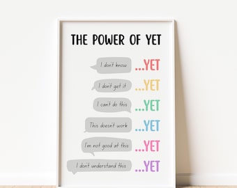 Power of Yet Poster, Growth Mindset Wall Art for Kids, Calm Down Corner Sign,  Responsive Classroom Decor,  School Counselor Art Print