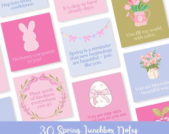 Notes de boîte à lunch printanières | Notes de déjeuner quotidiennes pour les enfants | Notes d'amour de boîte à lunch scolaire | Cartes d'affirmation de la préadolescente du Grand millénaire à téléchargement numérique