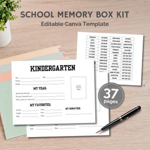 School Memory Box Kit, School Keepsake Box File Folder, School Years Pages, Milestone Tote Labels,  Memory Box Cover Pages Editable Template