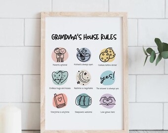 Mother's Day Gift for Grandma | Grandma's House Rules Wall Art | Grandma Home Decor | Printable Grandma Gift Digital Download