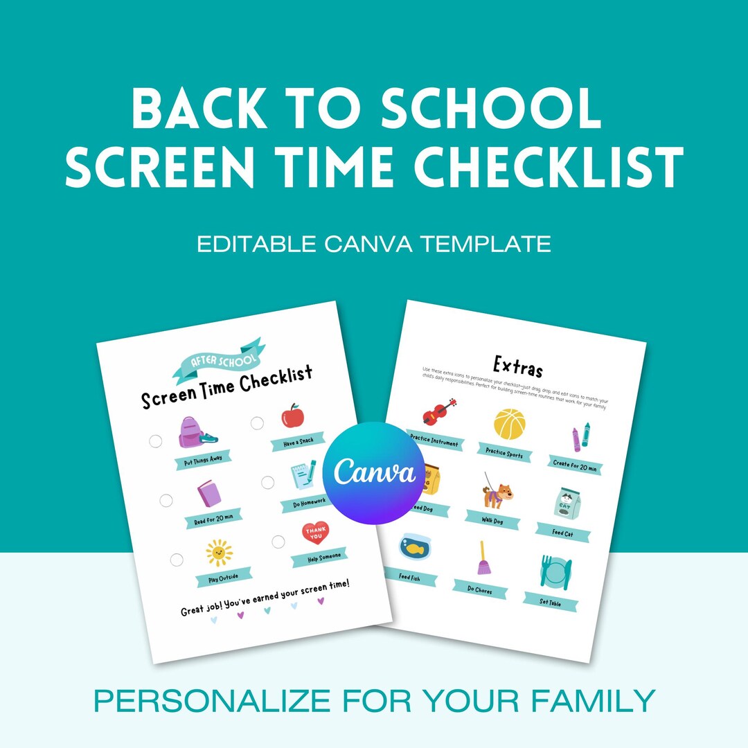 Editable Kids Screen Time Checklist | After School Routine Printable ...