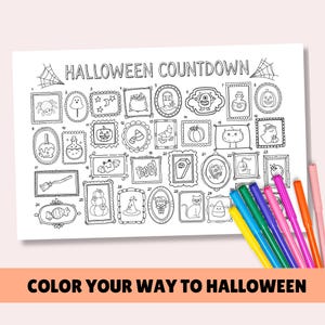 Kalendarz odliczania do Halloween, kolorowanka z dniami do Halloween dla dzieci, kalendarz na październik, kolorowanka do wydrukowania dla klasy na Halloween