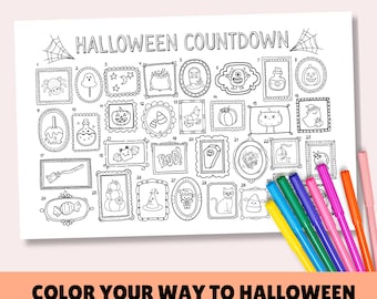 Halloween-Countdown-Kalender, Malvorlage für Kinder (Tage bis Halloween), Oktober-Kalender, Halloween-Malvorlage für den Unterricht (druckbar)