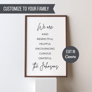 Personalized Family Values Printable Wall Art Editable Custom Family Values Sign Family Mission Statement Canva Template