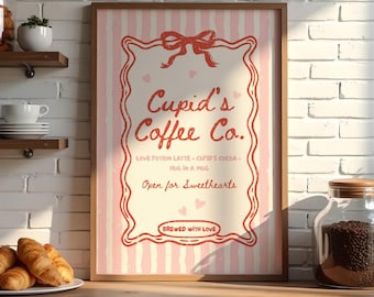Valentines Coffee Decor Printable | Cupid's Coffee Co Valentine's Tiered Tray Decor | Red Kitchen Decor | Coffee Lover Digital Download