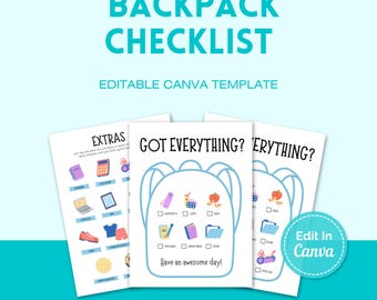 Backpack Checklist Kids Editable Back to School Kindergarten Backpack Visual Checklist School Morning Routine Printable