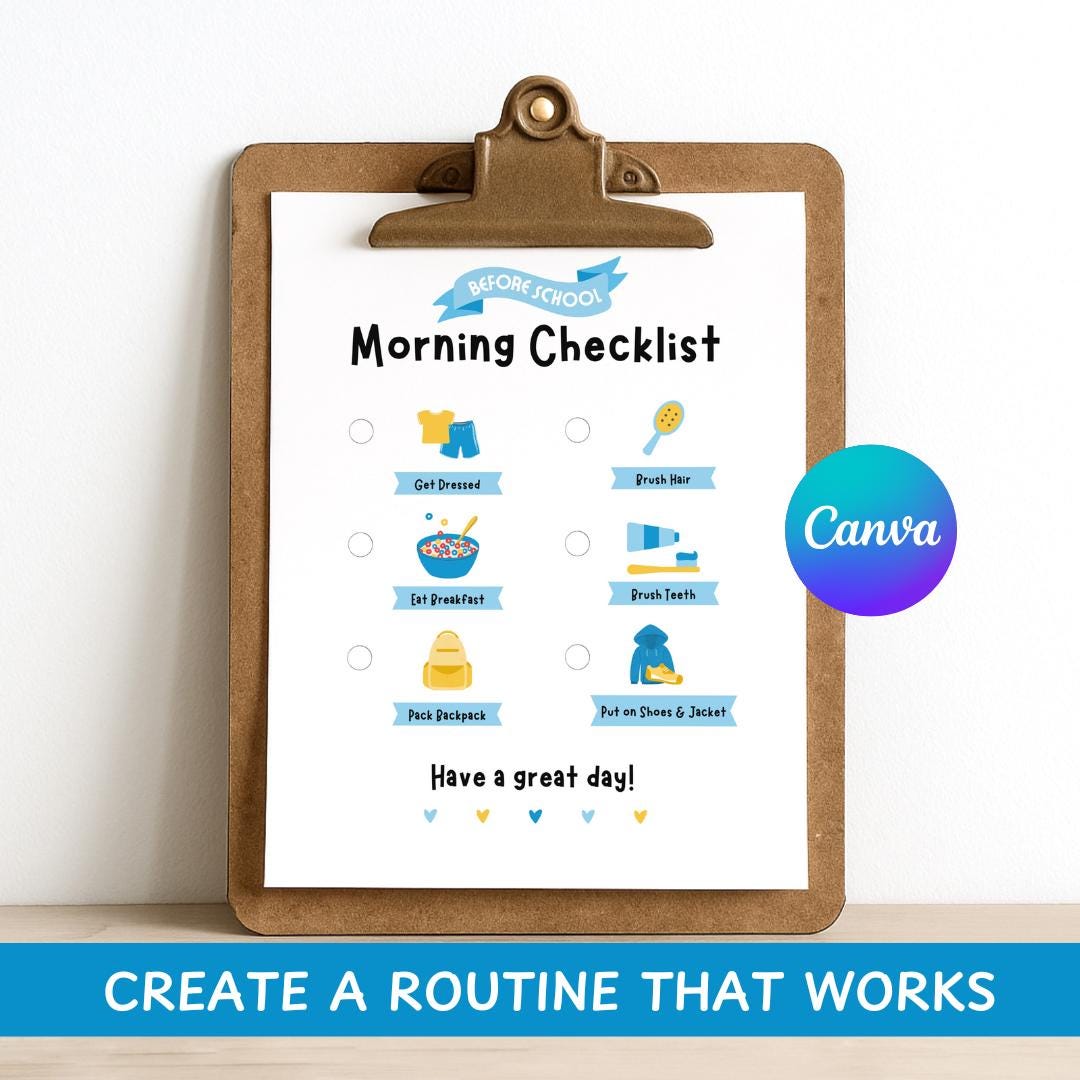 Editable Back to School Checklist | Kids Daily Routine Canva Template ...