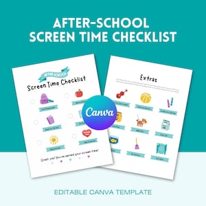 Editable Kids Screen Time Checklist | Screen Time Rules Canva Template | After School Screen Time Chart Visual Checklist | Digital Download