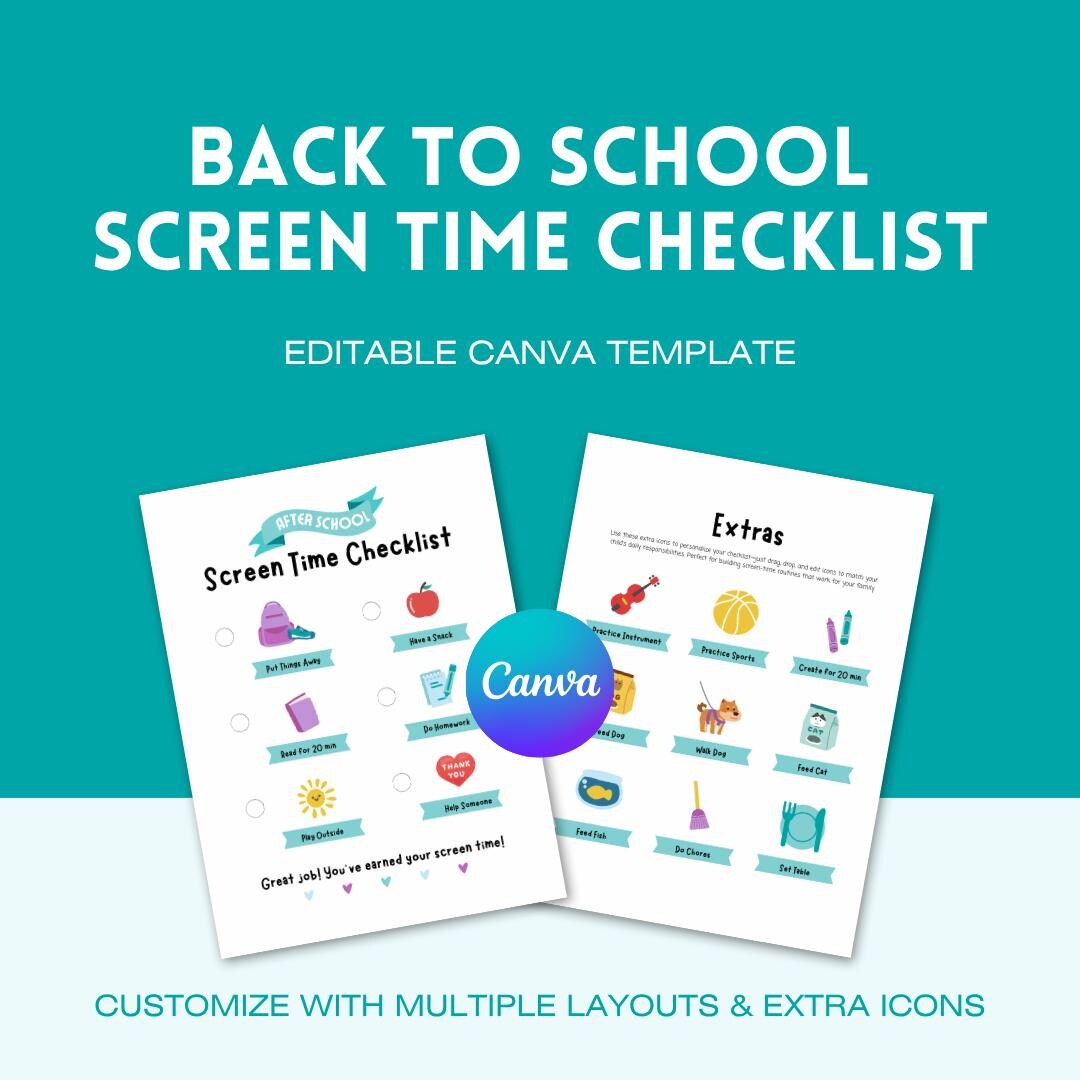 Kids Screen Time Checklist Template Editable Kids After School ...