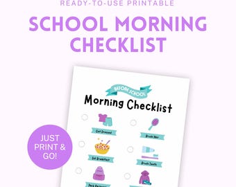 School Morning Checklist Printable | Kids Visual Routine Chart | School Day Checklist | Kindergarten Daily Checklist Instant Download