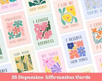 Dopamine Decor Affirmation Cards Printable | Modern Botanical Folk Art Positive Affirmations | Trendy Daily Reminder Cards Digital Download