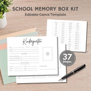 School Memory Box Kit, School Years Pages, Milestone Tote Labels,  Memory Box Cover Pages, School Keepsake Box, Editable Template