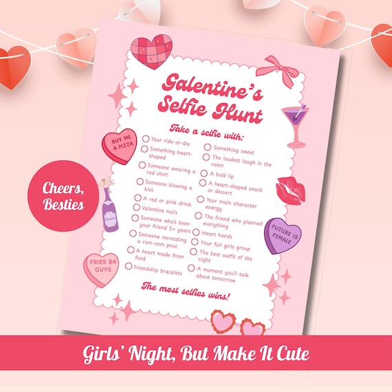 Galentine's Selfie Hunt Party Game | Galentines Day Photo Scavenger Hunt Printable | Valentines Girls Night Activity Digital Download