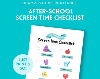 Printable Kids Screen Time Checklist | Kids After School Checklist | Back to School Screen Time Rules Digital Download