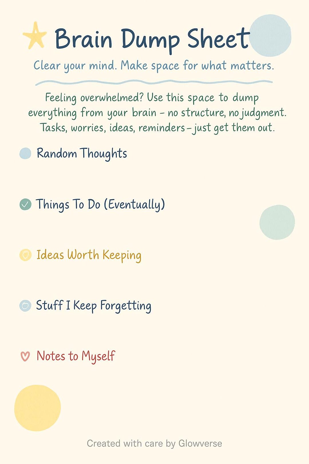 ADHD Brain Dump Worksheet | Printable Mental Clarity Planner | Focus ...