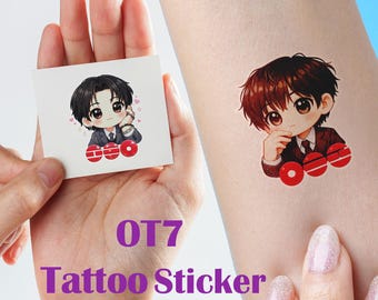 BT Boys OT7 Temporary Tattoo Sticker | Kpop Tattoo Decal | Cute Chibi Arirang Inspired Fan Gift | Waterproof Korean Idol Tattoo