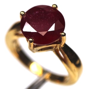 Natuurlijke ronde robijn solitaire ring, 18 kt verguld sterlingzilver, handgemaakt maat 5,25