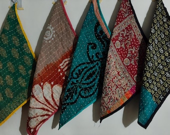 Panos de prato Kantha vintage feitos à mão – Conjunto de 5 panos de cozinha boho de algodão, panos de prato costurados à mão, decoração de cozinha estilo fazenda