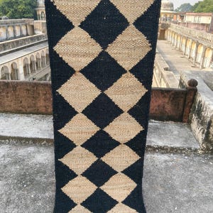 2X5 Hanf Läufer Jute Teppich, Hanf Teppich Läufer, Teppich Läufer, Teppichläufer, Boho Teppich Läufer, Schwarz Beige -Diamant Läufer