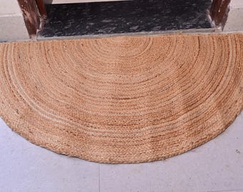 Hand geflochtene Halbmond Jute Fußmatte, geflochtener natürlicher Eingangsteppich, Boho halbrunder Teppich, umweltfreundliche Willkommensmatte, Bauernhaus-Innentürmatte