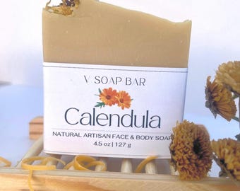 Calendula Botanical Soap | Natural Face Body Soap | Sooting Skincare Gift  | Herbal Vegan Bath Bar