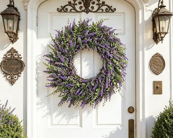 Artificial Wildflower Wreath for Front Door, Colorful Floral Wreath Decor, Summer Spring Wreath, Boho Farmhouse Style