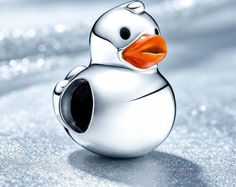 Charm de patito de goma pulido Pandora de plata de ley, regalo para ella, regalo de Navidad