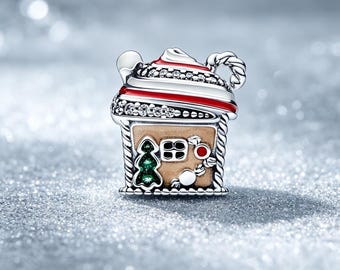 Charm navideño de casa de jengibre de Pandora, regalo para ella, regalo de Navidad
