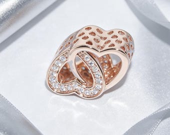 Pulsera Pandora 925 de oro rosa con dije y cuentas, regalo para ella, regalo de Navidad.