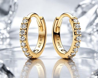 pandora moments sparkling huggie  gold hoop earrings，gift for her，Christmas Gift