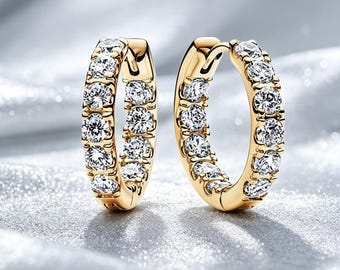 pandora sparkling row eternity hoop gold earrings，gift for her，Christmas Gift