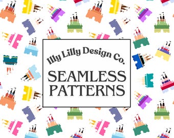 Magical Princess Castle Color Block Seamless Repeat Pattern, Magic Princess, Castle Vibes, Mouse Castle