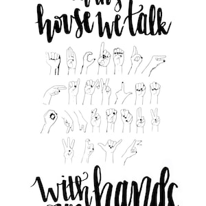 In This House praten we met onze handen ASL-kaart Gebarentaalafdrukbaar alfabet