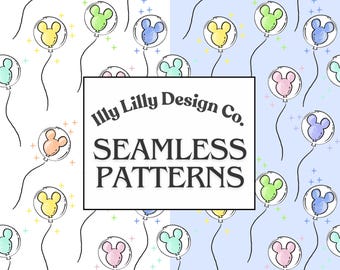 Mouse Balloon Seamless Pattern, Main Street, Magical Parks, Pastel Balloons Seamless Pattern, Fabric Sublimation