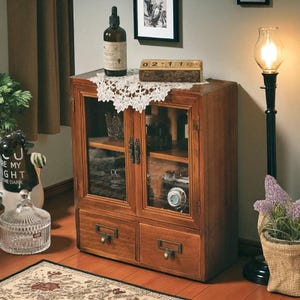 Vintage Wood & Glass Display Cabinet: Rustic Farmhouse Storage