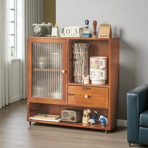 Mid-Century Modern Wood & Glass Cabinet: Walnut Finish