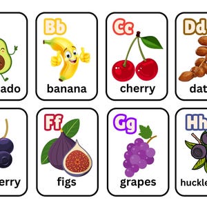 ABC Fruits & Vegetables Flashcards: Printable Alphabet Learning (A-Z) (PDF/PNG Download)