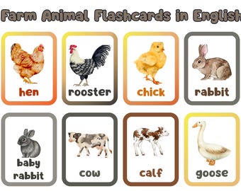 Farm Animal Flashcards: English Vocabulary Learning Set (Digital Download)