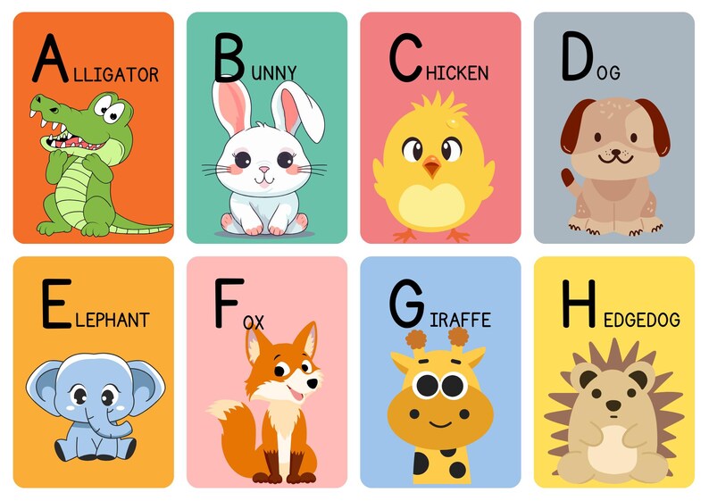 Animal Alphabet Flashcards for Kids, A-Z Educational Cards, ABC ...