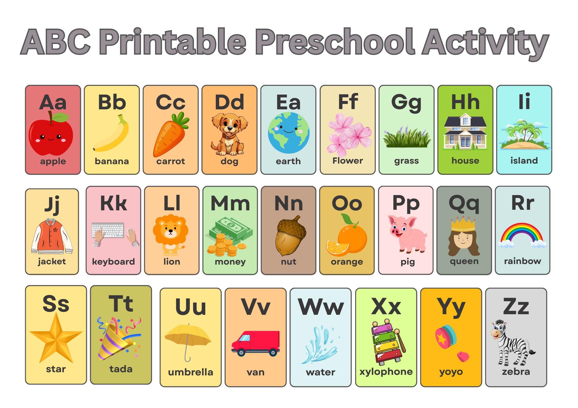 Colorful Alphabet Flashcards A–Z – Educational Learning Cards for
